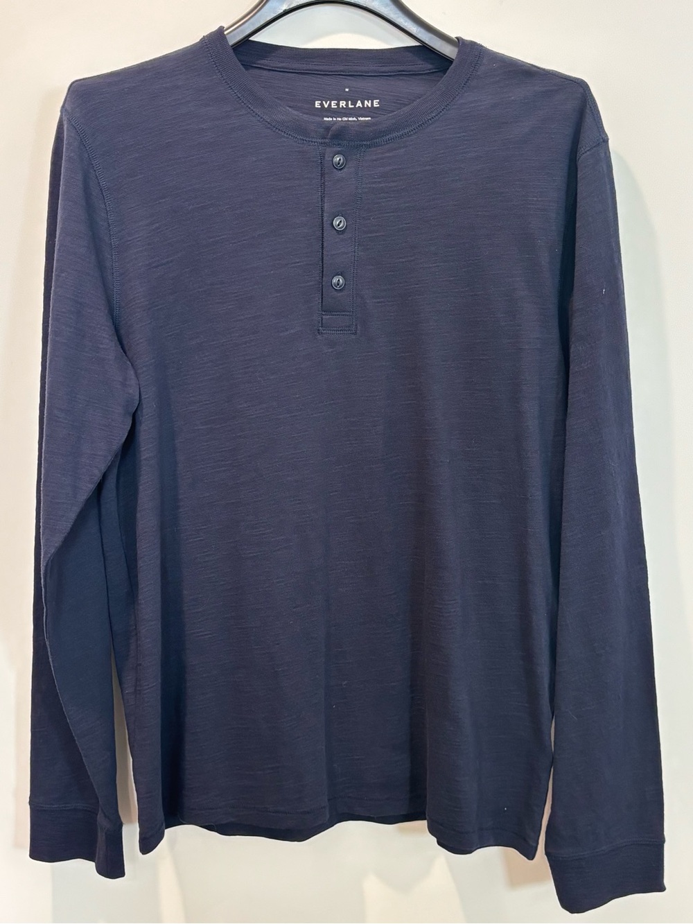 Everlane Navy Slub Cotton Long-Sleeve Henley Shirt